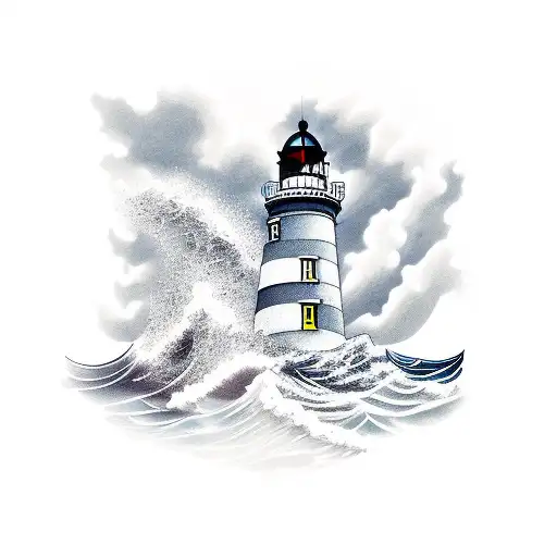ocean and lighthouse tattoo design idea