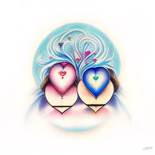 two hearts as mother and daughter with colours tattoo design idea
