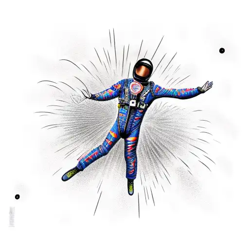 A mesmerizing design of an adrenaline-filled skydiver surrounded by exploding fireworks in the night sky tattoo design idea