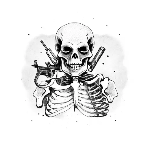 skeleton cowboy with a shotgun on a horse tattoo design idea