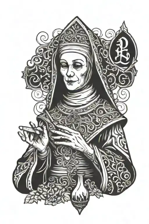 nun smokes tattoo design idea