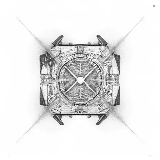An intricate design of a baseball diamond with aircraft parts as the bases tattoo design idea