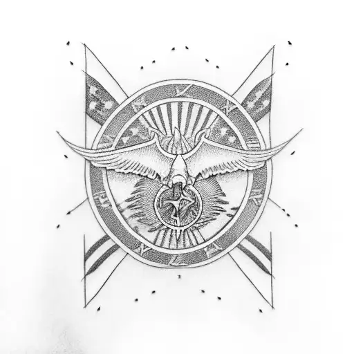 An intricately designed American flag with an airplane silhouette tattoo design idea