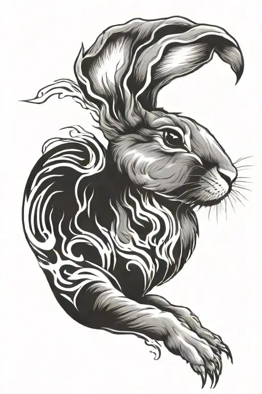 rabbit in fire tattoo design idea