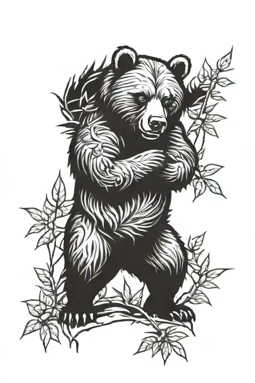 angry bear in the bushes tattoo design idea