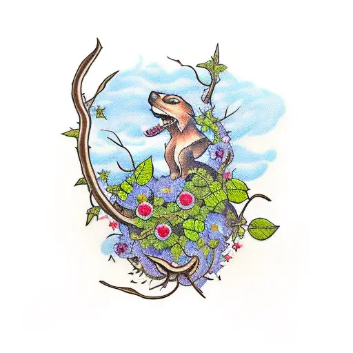 wild flowers, books, claymore sword, vines tattoo design idea