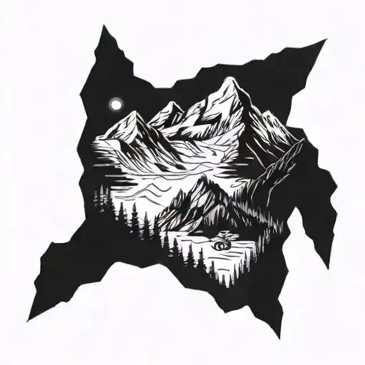 Mountain with a soul hiking on it, representing loneliness and love of nature tattoo design idea