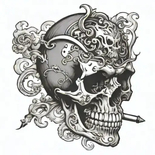 Skull inhaling smoke through the nose AKA French Inahling tattoo design idea