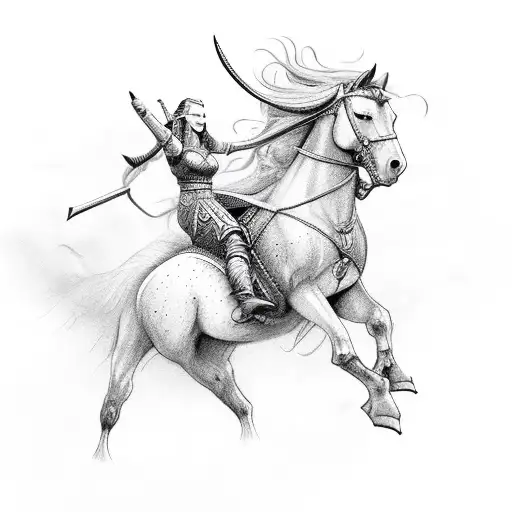 Viking Valkyrie riding horse back into the clouds tattoo design idea