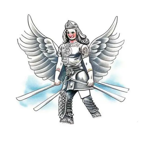 Viking Valkyrie riding horse back into the clouds tattoo design idea