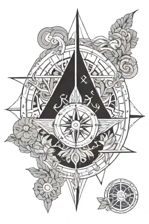 nordic compass with topless greek goddess tattoo design idea