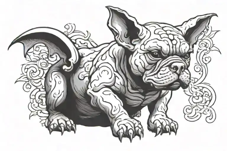 cute gargoyle French bull dog sitting tattoo design idea