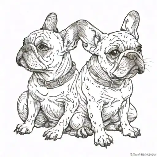 french bulldog sitting back to back  tattoo design idea