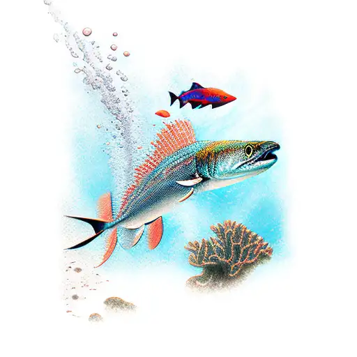 scuba diver and barracuda tattoo design idea