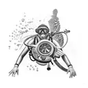 scuba diver with school of barracuda tattoo design idea