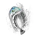 scuba diver with school of barracuda tattoo design idea