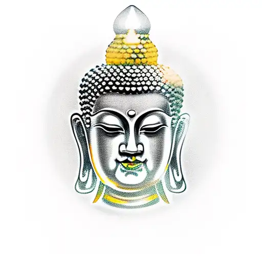 jade sitting Buddha statue holding a golden knife over his head  tattoo design idea