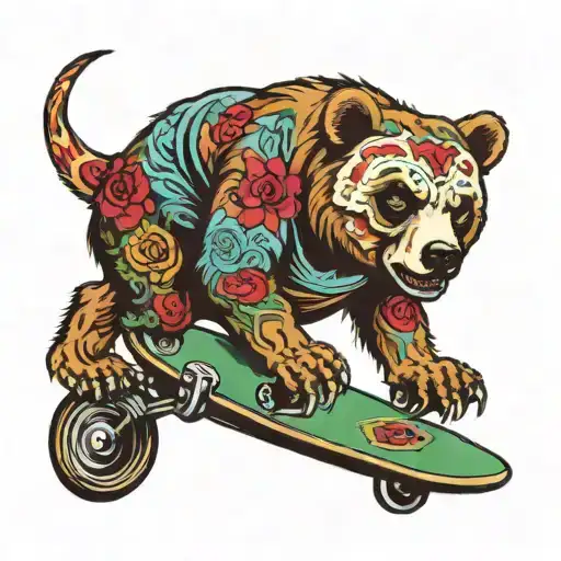 grateful dead bear on skateboard tattoo design idea