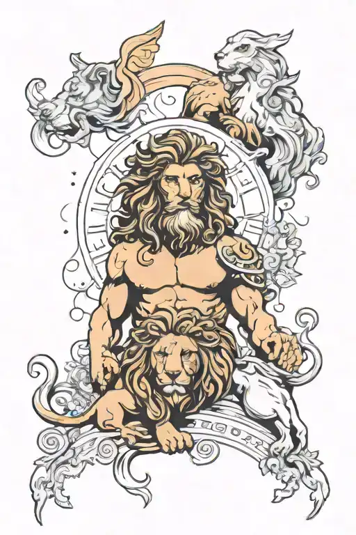 Greek god with lion and universe inside tattoo design idea