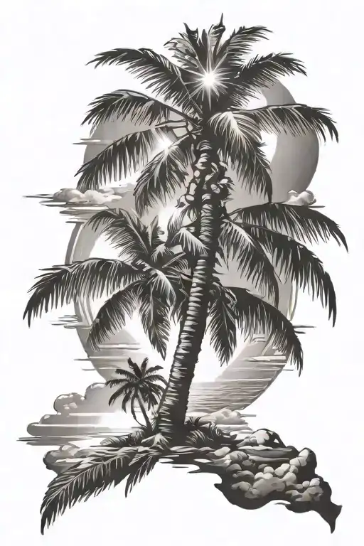 palm tree and sun  tattoo design idea