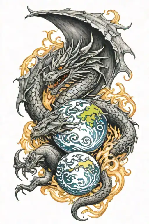 Dragon fire earth water air tattoo design idea