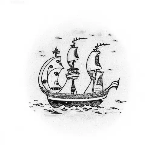 pirate ship with wording "we all sail tattoo design idea