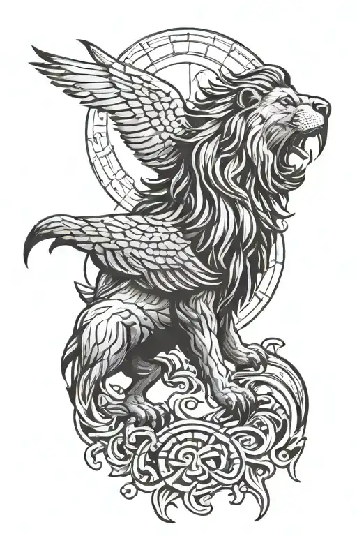 lion under an eagle tattoo design idea