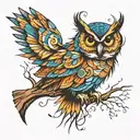 owl perched on a branch tattoo design idea
