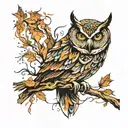 owl perched on a branch tattoo design idea