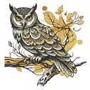 owl perched on a branch tattoo design idea