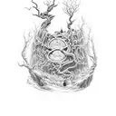 martillo de Thor fusionado con el árbol de la vida como mango del martillo tattoo design idea