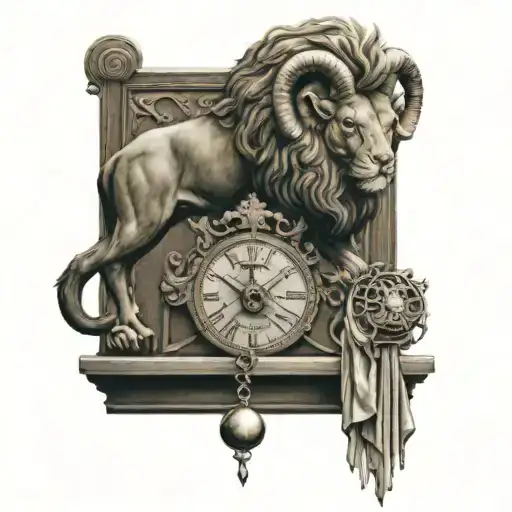 ram and lion on a libra scale  tattoo design idea