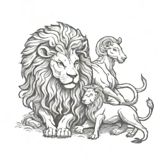 ram and lion tattoo design idea