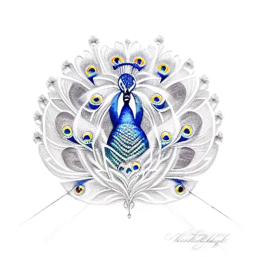 Peacock with script: I am God and this is beneath me tattoo design idea