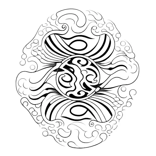 A minimalist tattoo of a weight plate surrounded by waves, representing the balance between strength and fluidity. tattoo design idea