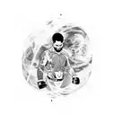 An MMA fighter with a universe inside their body, showing the interconnectedness of everything tattoo design idea