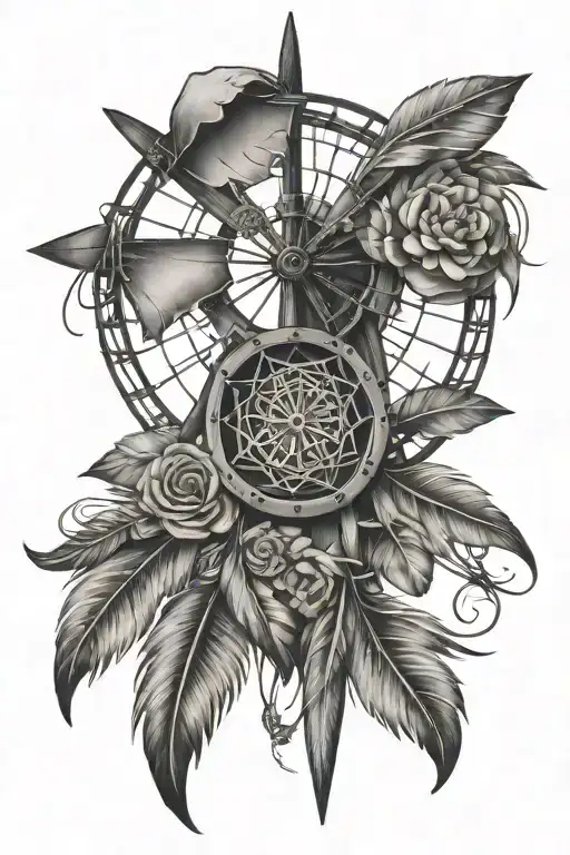 windmill dreamcatcher cross intertwined tattoo design idea