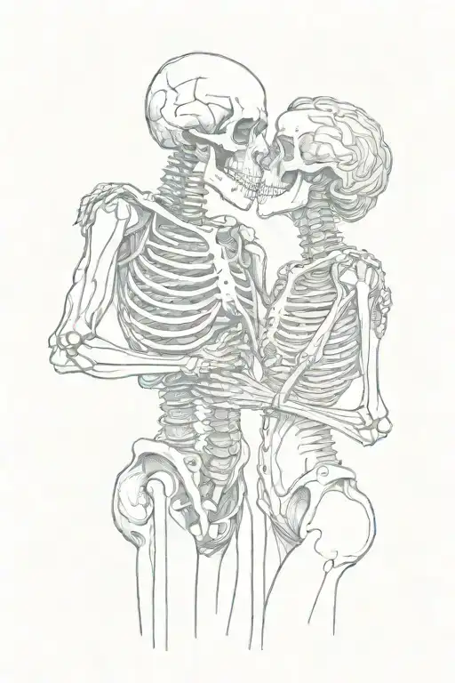 male female skeleton hugging kissing each other tattoo design idea