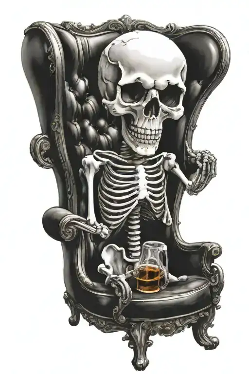 skeleton beer chair tattoo design idea