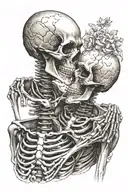 male female skeleton hugging kissing each other tattoo design idea