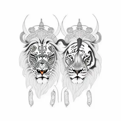 Lion and skull and tiger tattoo design idea