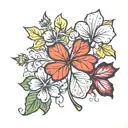 Maple leaf, four leaf clover, lys flower in the background tattoo design idea