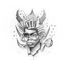 intricate tattoo featuring a dynamic fusion of Basquiat-inspired graffiti forming the backdrop of a vintage movie scene. tattoo design idea