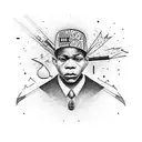 intricate tattoo featuring a dynamic fusion of Basquiat-inspired graffiti forming the backdrop of a vintage movie scene. tattoo design idea