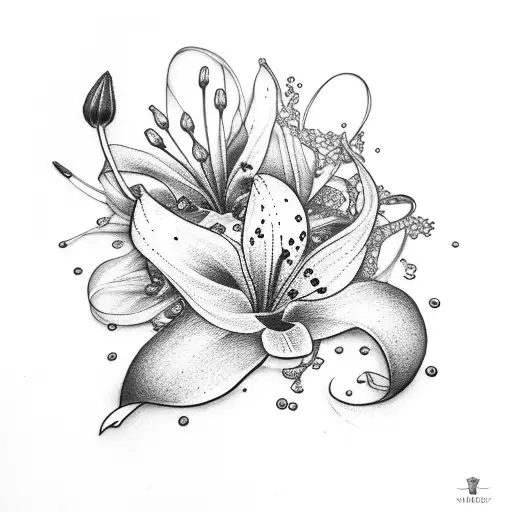 Lily with cancer ribbon tattoo design idea