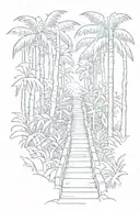 path entry into a rainforest with very high palm trees  tattoo design idea