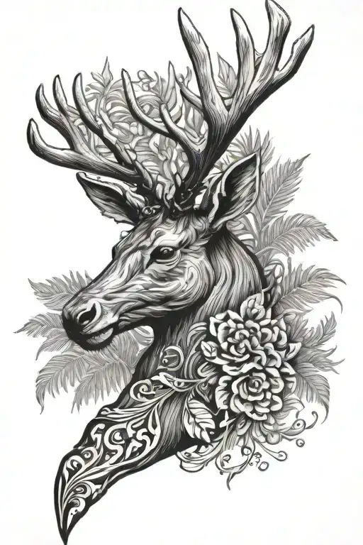 a red left hand palm facing me with a stag head in the center tattoo design idea