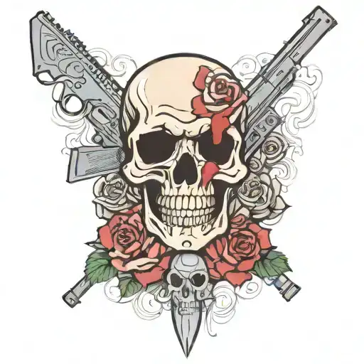 Roses, Guns, Smoke, Skull, Ski Mask, Broken heart tattoo design idea