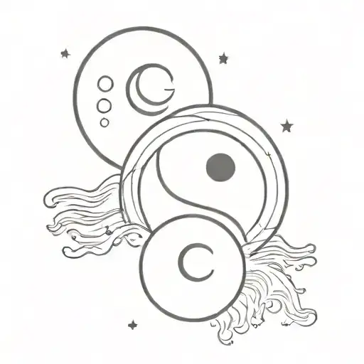 sun and moon, yin and yang tattoo design idea