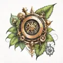 futuristic steampunk compass with forest scene tattoo design idea